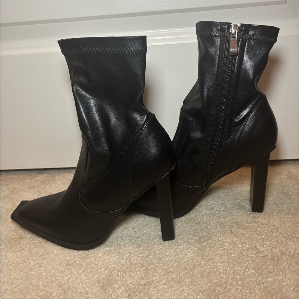 Square Tip Black Ankle Boots